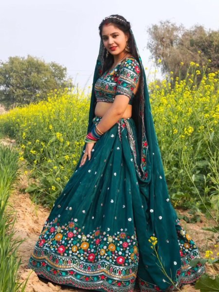 Midnight Bloom Designer Lehenga Heavy Thread & Sequence Work with Dupatta Set  Lehenga