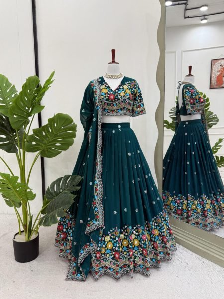 Midnight Bloom Designer Lehenga Heavy Thread & Sequence Work with Dupatta Set Designer Lehenga Choli