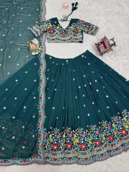 Midnight Bloom Designer Lehenga Heavy Thread & Sequence Work with Dupatta Set Designer Lehenga Choli