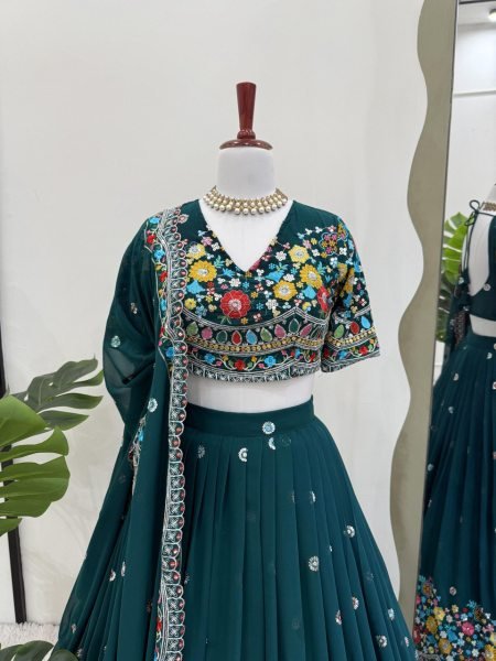 Midnight Bloom Designer Lehenga Heavy Thread & Sequence Work with Dupatta Set Designer Lehenga Choli