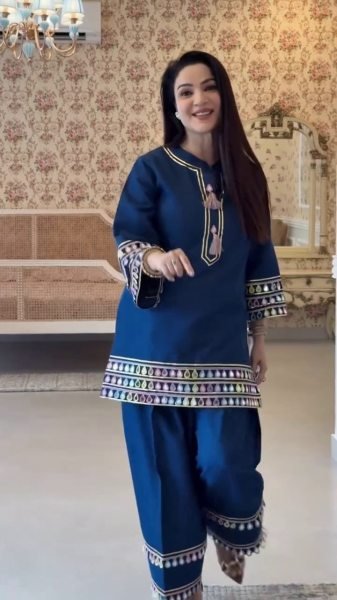 Midnight Blue Roman Silk Mirror Work Top and Palazzo Festive Outfit at Export Price Kurti With Bottom Wholesale