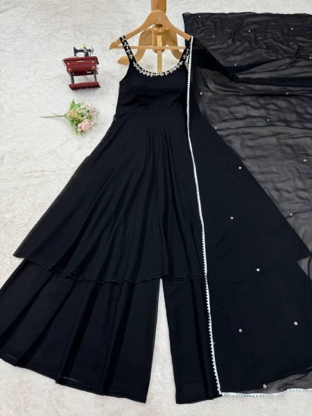 Midnight Mirror Georgette Anarkali Set with Palazzo    Dupatta Ready to Wear Anarkali Kurtis 