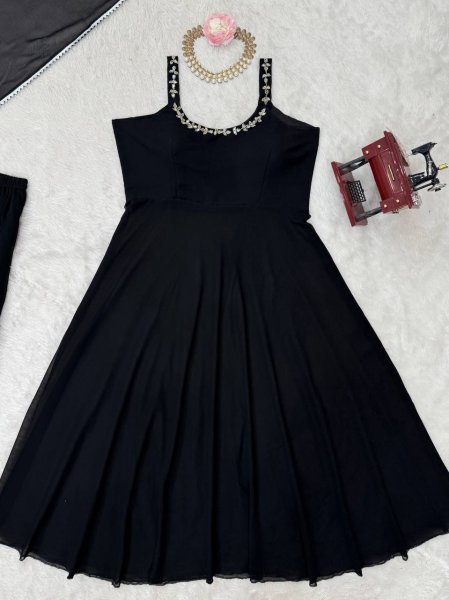 Midnight Mirror Georgette Anarkali Set with Palazzo    Dupatta Ready to Wear Anarkali Kurtis 