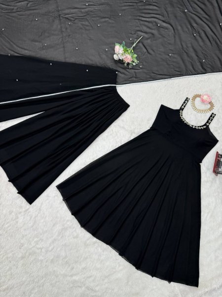 Midnight Mirror Georgette Anarkali Set with Palazzo    Dupatta Ready to Wear Anarkali Kurtis 