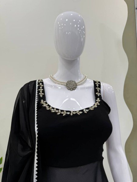 Midnight Mirror Georgette Anarkali Set with Palazzo    Dupatta Ready to Wear Anarkali Kurtis 