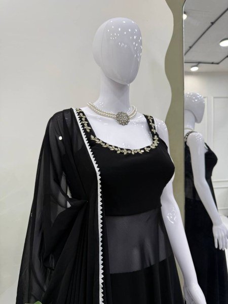 Midnight Mirror Georgette Anarkali Set with Palazzo    Dupatta Ready to Wear Anarkali Kurtis 