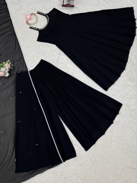 Midnight Mirror Georgette Anarkali Set with Palazzo    Dupatta Ready to Wear Anarkali Kurtis 