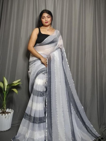 Midnight Mist Rainbow Mull Cotton Saree Soft Striped Drape Without Blouse