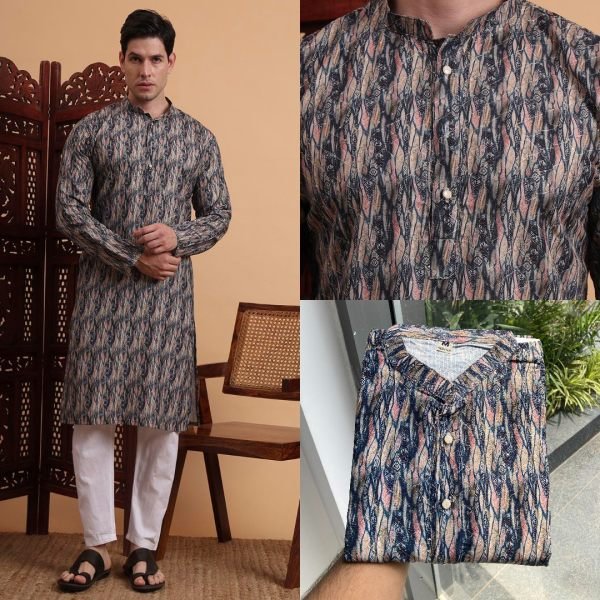 Midnight Mosaic Kurta Elegant Black Digital Print for Sangeet & Cultural Celebrations Kurta Pajama Wholesale