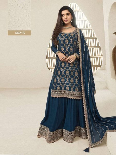 Midnight Navy Palazzo Suit Classic Jacquard Touch with Embroidered Flair Vinay Fashion 