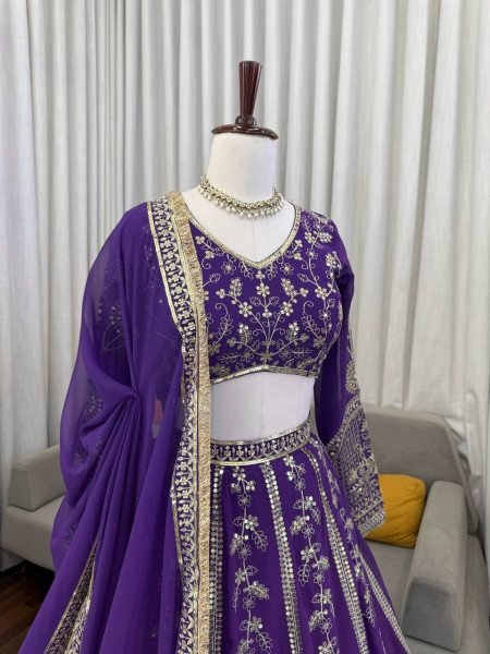 Midnight Royal Purple Georgette Bridal Lehenga Choli with Dupatta Bridal Lehenga Choli