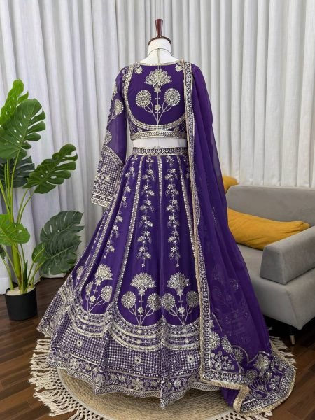 Midnight Royal Purple Georgette Bridal Lehenga Choli with Dupatta Bridal Lehenga Choli
