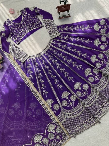 Midnight Royal Purple Georgette Bridal Lehenga Choli with Dupatta Bridal Lehenga Choli
