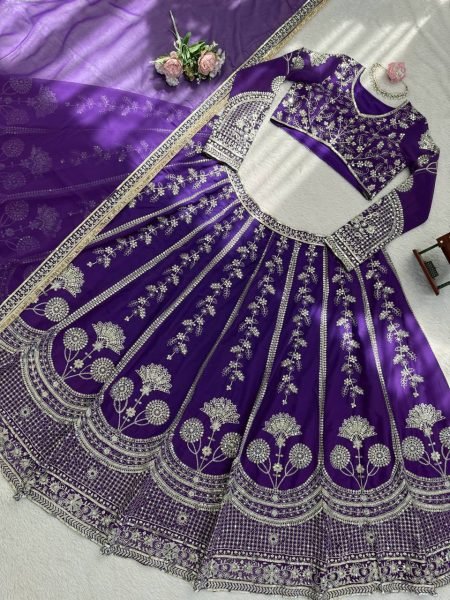 Midnight Royal Purple Georgette Bridal Lehenga Choli with Dupatta Bridal Lehenga Choli