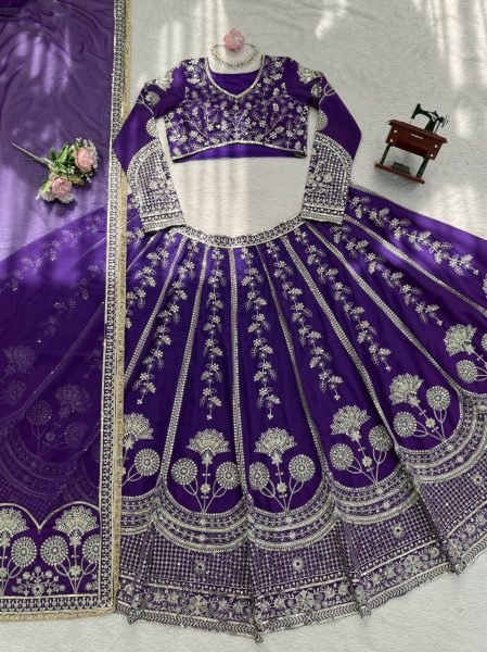 Midnight Royal Purple Georgette Bridal Lehenga Choli with Dupatta Bridal Lehenga Choli
