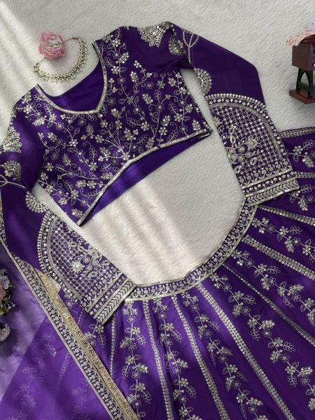 Midnight Royal Purple Georgette Bridal Lehenga Choli with Dupatta Bridal Lehenga Choli