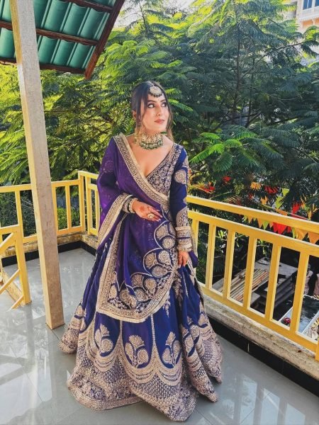 Midnight Royal Purple Georgette Bridal Lehenga Choli with Dupatta Bridal Lehenga Choli