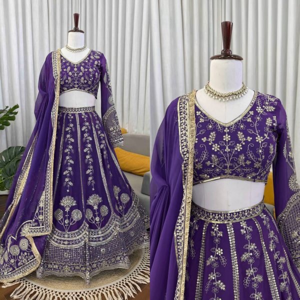 Midnight Royal Purple Georgette Bridal Lehenga Choli with Dupatta Bridal Lehenga Choli