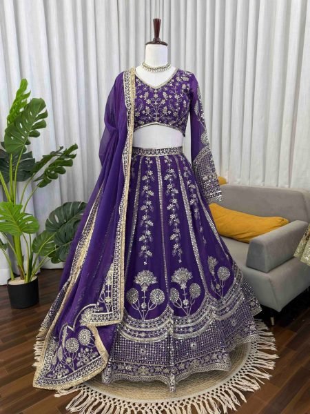 Midnight Royal Purple Georgette Bridal Lehenga Choli with Dupatta Bridal Lehenga Choli