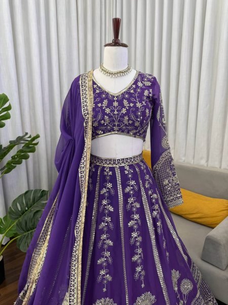 Midnight Royal Purple Georgette Bridal Lehenga Choli with Dupatta Bridal Lehenga Choli