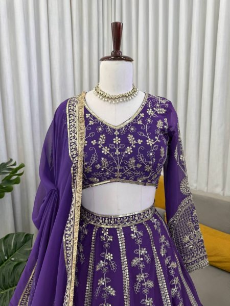 Midnight Royal Purple Georgette Bridal Lehenga Choli with Dupatta Bridal Lehenga Choli