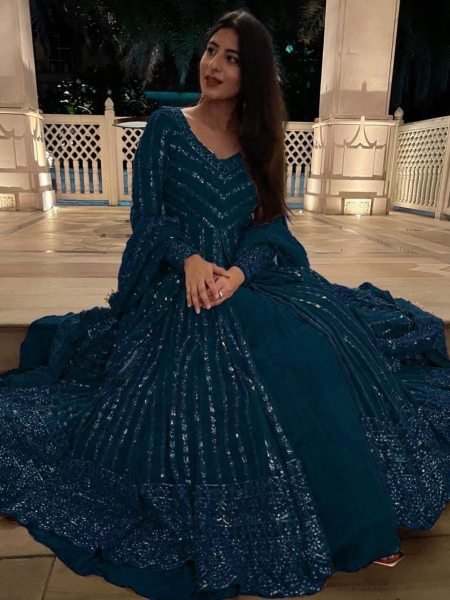 Midnight Teal Sequin Lehenga in Fox Georgette Perfect for Moonlit Celebrations