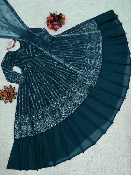 Midnight Teal Sequin Lehenga in Fox Georgette Perfect for Moonlit Celebrations Ready To Wear Collection