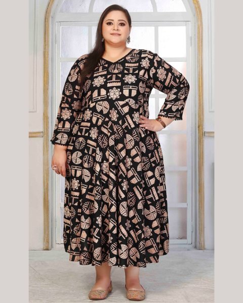 Minimal Black Fashion Rayon Kurti in Plus Sizes with Comfortable Fit Plus Size Kurti / Gown