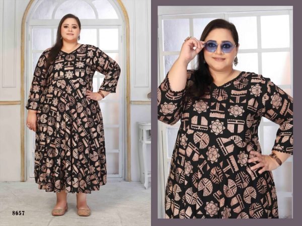 Minimal Black Fashion Rayon Kurti in Plus Sizes with Comfortable Fit Plus Size Kurti / Gown