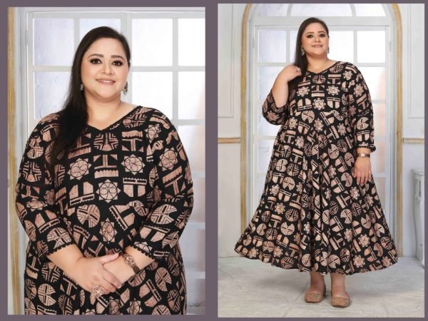 Minimal Black Fashion Rayon Kurti in Plus Sizes with Comfortable Fit Plus Size Kurti / Gown