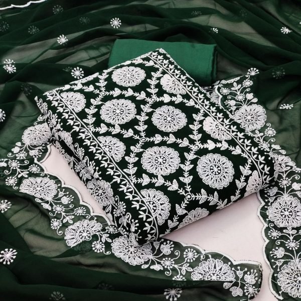 Minimal Dark Green Designer Dress Material for Daily Wear Comfort Color Set Matching Dress Material Wholesale