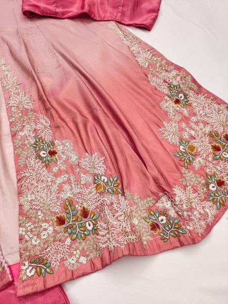 Minimalist Baby Pink Cosmos Silk Digital Print Shrug with Chinon Silk Palazzo and Blouse Set Designer Plazzo Salwar Suits Wholesale