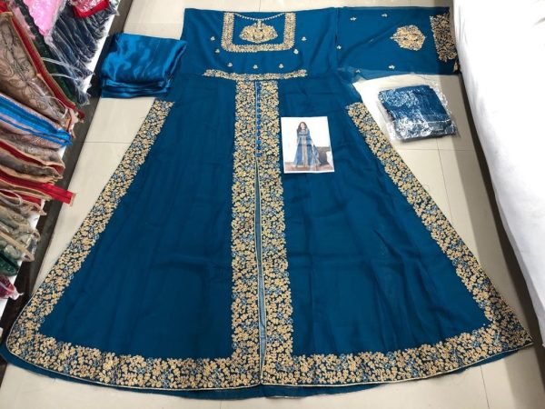 Minimalist Teal Blue Boutique Collection Designer Anarkali Suit at Wholesale Rate Anarakali Gown Wholesale