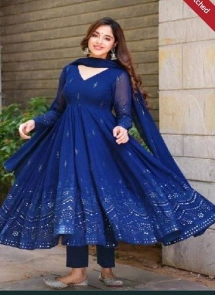 Minimalist Blue Faux Georgette Embroidered Suit Set with Dupatta for Party Wear Ready To Wear Collection