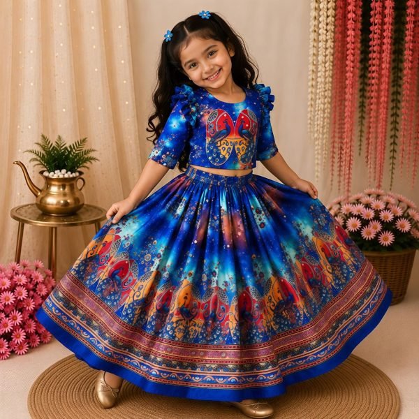 Minimalist Blue Premium Organza Silk Lehenga Choli with Hand Mirror Work Girls Wear