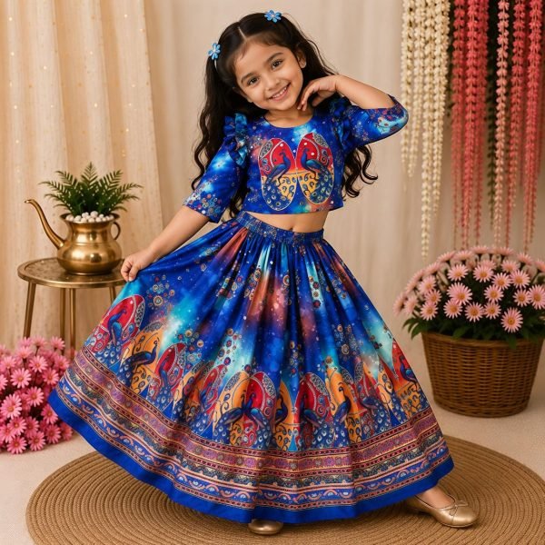 Minimalist Blue Premium Organza Silk Lehenga Choli with Hand Mirror Work Girls Wear