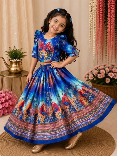 Minimalist Blue Premium Organza Silk Lehenga Choli with Hand Mirror Work Girls Wear