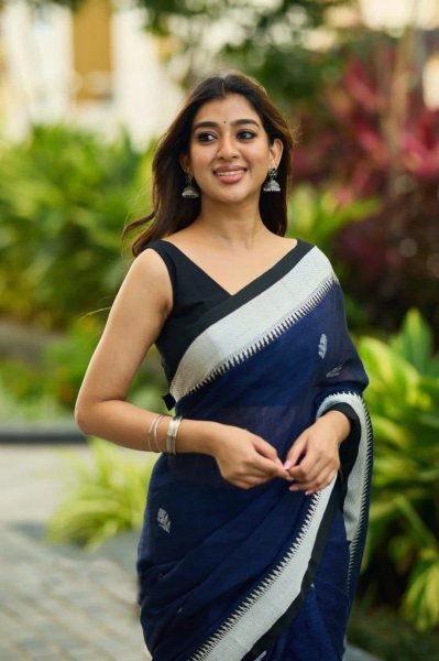 Minimalist Blue Soft Linen Slub Party Wear Saree with Rich Pallu Jacquard Design Linen Sarees Wholesale