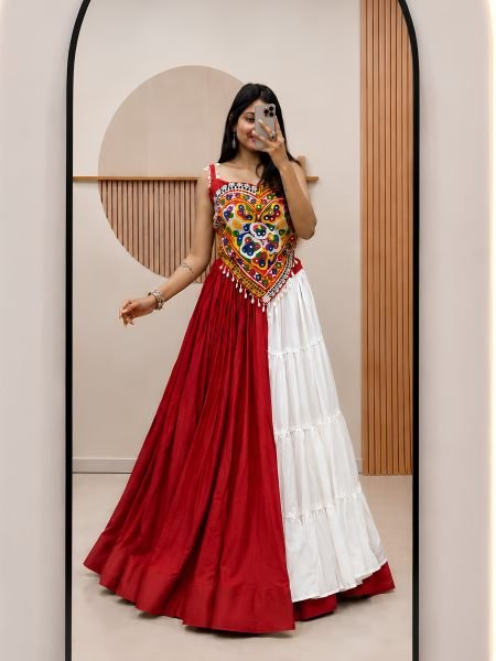 Minimalist Designer Lehenga Choli Set with Real Mirror and Kodi Embroidery for Garba  Lehenga