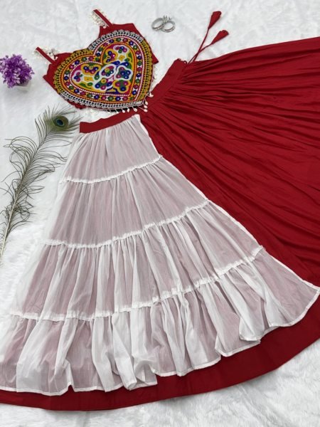 Minimalist Designer Lehenga Choli Set with Real Mirror and Kodi Embroidery for Garba Navratri Lehnega Choli
