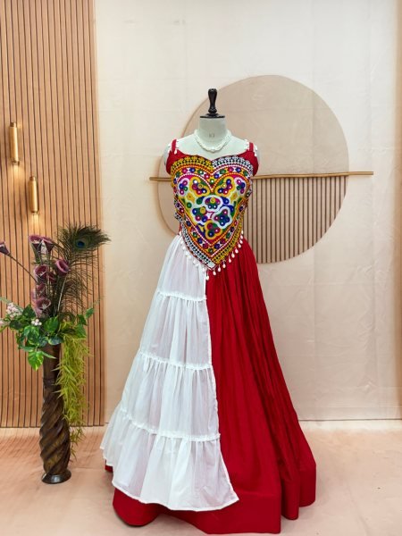 Minimalist Designer Lehenga Choli Set with Real Mirror and Kodi Embroidery for Garba Navratri Lehnega Choli