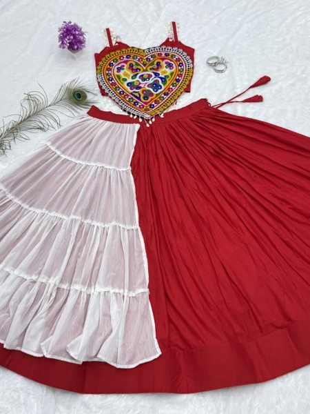 Minimalist Designer Lehenga Choli Set with Real Mirror and Kodi Embroidery for Garba Navratri Lehnega Choli