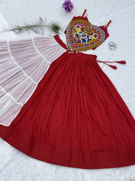 Minimalist Designer Lehenga Choli Set with Real Mirror and Kodi Embroidery for Garba Navratri Lehnega Choli