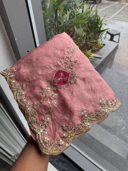 Minimalist Dusty Pink Women's Fendy Satin Silk Party Wear Saree with Embroidered Blouse Silk Sarees Wholesale