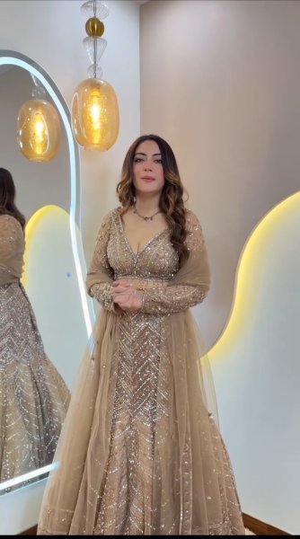Minimalist Golden Chinon Silk Lehenga Choli with All Over Sequin Embroidery For Bridal  Designer Lehenga Choli