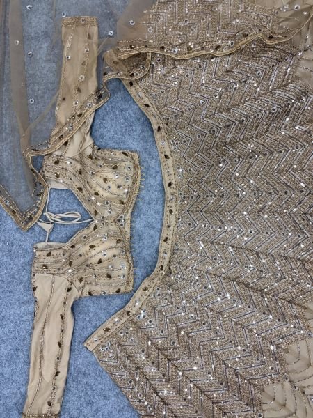 Minimalist Golden Chinon Silk Lehenga Choli with All Over Sequin Embroidery For Bridal  Designer Lehenga Choli