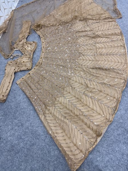 Minimalist Golden Chinon Silk Lehenga Choli with All Over Sequin Embroidery For Bridal  Designer Lehenga Choli