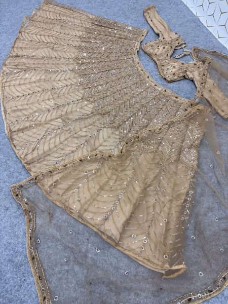 Minimalist Golden Chinon Silk Lehenga Choli with All Over Sequin Embroidery For Bridal  Designer Lehenga Choli