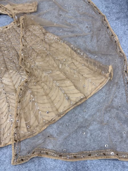 Minimalist Golden Chinon Silk Lehenga Choli with All Over Sequin Embroidery For Bridal  Designer Lehenga Choli