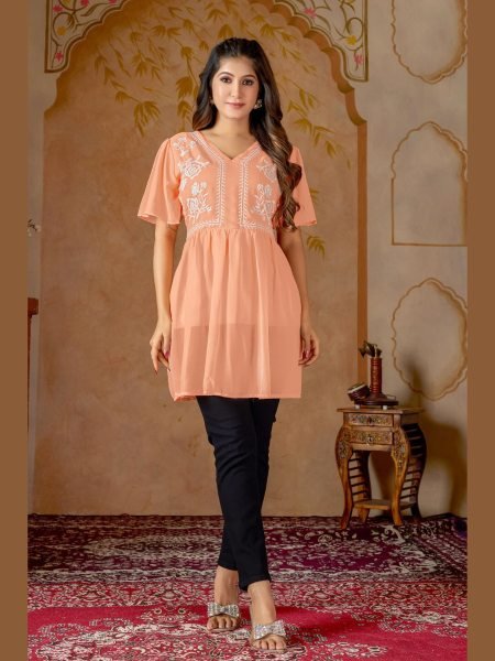 Minimalist Heavy Georgette Embroidered Top with Heavy Crape Inner for Daily Wear Tunics kurti
